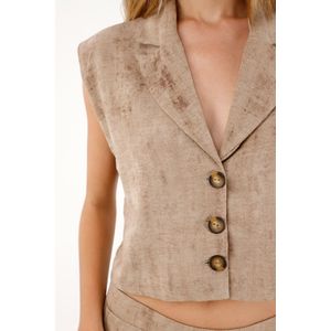 Chaleco crop de silueta recta café para mujer