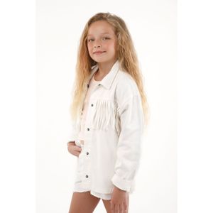 Abrigo con detalle de flecos crudo para niña