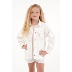 Abrigo con detalle de flecos crudo para niña