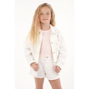 Bermuda con ruedo al corte en denim crudo para niña