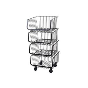 Organizador con Ruedas 4 Niveles Negro – Plástico Resistente, Multiusos para Cocina