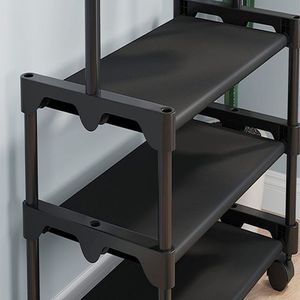 Perchero Organizador P-2 Tipo Closet 3 en 1 con Banco y Ruedas, Negro, Ideal para Espacios Reducidos