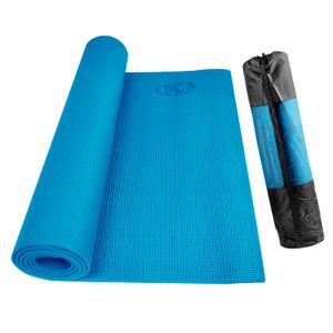 Tapete Yoga Mat K6 Fitness 5 mm con Bolso Color Azul Antideslizante y Portátil