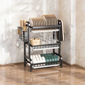 Escurridor de Platos 3 Niveles Acero Inoxidable, Multifuncional, con Bandeja Recolectora y Porta Cubiertos