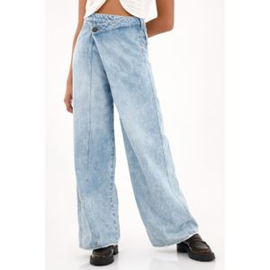 Jean Wide Leg asimétrico de tiro bajo para mujer