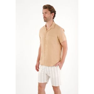 Camisa manga corta en 100% lino café para hombre