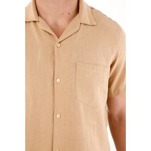 Camisa manga corta en 100% lino café para hombre