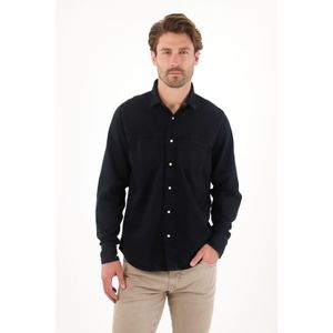 Camisa en dril liviano manga larga negra para hombre