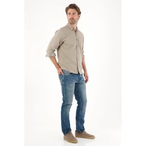 Camisa manga larga con raqueta bordada gris para hombre
