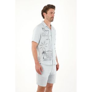 Camisa tipo bowling con print playero para hombre