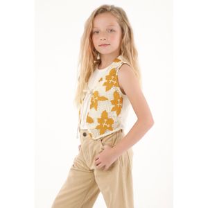 Chaleco en tela bordada con diseño de flores para niña