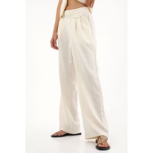 Pantalón Recto con tapa decorativa crudo para mujer