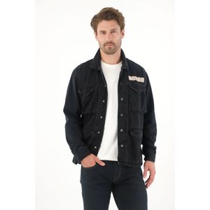 Chaqueta con bordado y teñido vintage negra para hombre