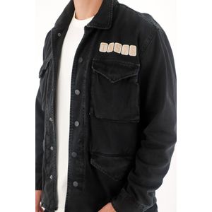 Chaqueta con bordado y teñido vintage negra para hombre
