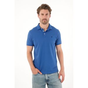 Polo en tela piqué licra azul para hombre