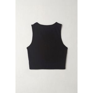 Camiseta manga sisa tejida negra para mujer