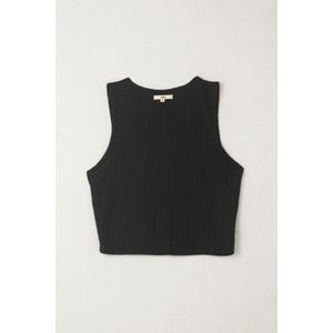Camiseta manga sisa tejida negra para mujer