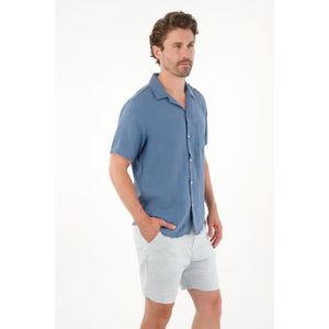 Camisa manga corta en 100% lino azul para hombre