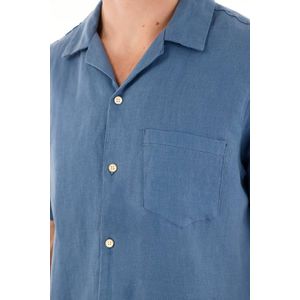 Camisa manga corta en 100% lino azul para hombre