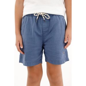 Bermuda con bordado decorativo en ruedo azul para niño