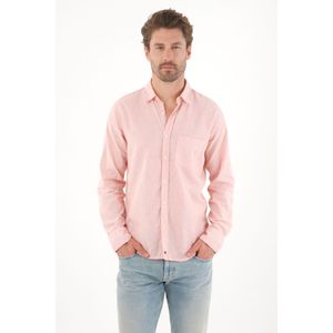 Camisa manga larga preteñida rosada para hombre