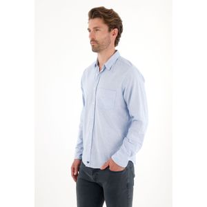 Camisa manga larga preteñida azul para hombre