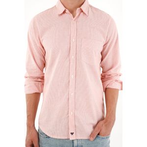 Camisa manga larga preteñida rosada para hombre