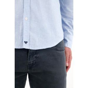 Camisa manga larga preteñida azul para hombre