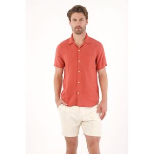 Camisa manga corta en 100% lino naranja para hombre