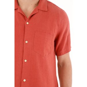 Camisa manga corta en 100% lino naranja para hombre