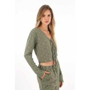 Camiseta tejida con tiras que anudan verde para mujer