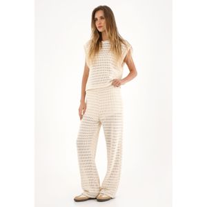 Pantalón tejido de tiro alto crudo para mujer