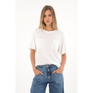 Camiseta con bolsillos tejidos crudo para mujer