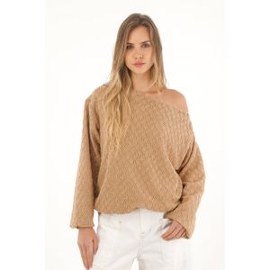 Buzo en tela tejida con brillos café para mujer