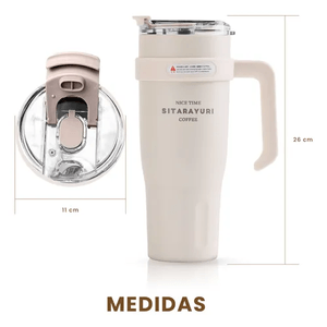 Termo Acero Inoxidable 900ml Premium Innovo Sitarayuri Doble Boquilla Frío/Calor Coffee Beige