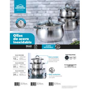Olla con Tapa 18 cm Acero Inoxidable - Gris
