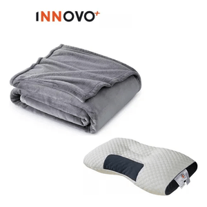 Cobija Manta Térmica 180x240 Con Almohada Para Cama Suave Terciopelo Gris Innovo
