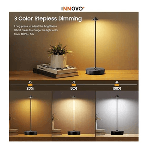 Lámpara Táctil De Mesa Pico Metálica De Lujo Recargable 3 Tonos Led Innovo Home Negra