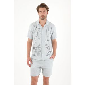 Camisa tipo bowling con print playero para hombre