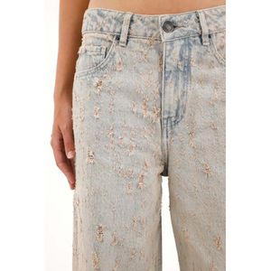 Jean Wide Leg de tiro alto con desgastes y textura para mujer