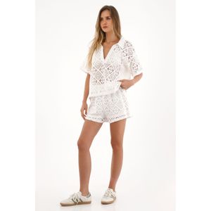 Short en tela tipo tejida crudo para mujer