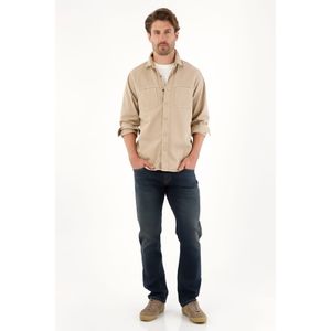 Camisa en dril liviano manga larga café para hombre