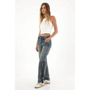 Jean con aberturas y charreteras en costados para mujer