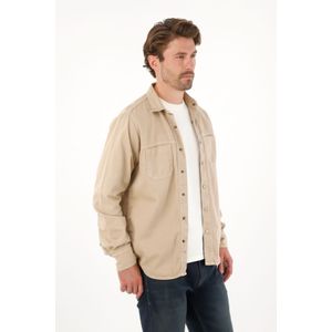Camisa en dril liviano manga larga café para hombre