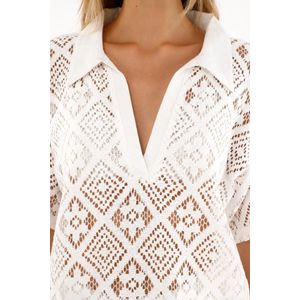 Camisa manga corta en tela tejida crudo para mujer