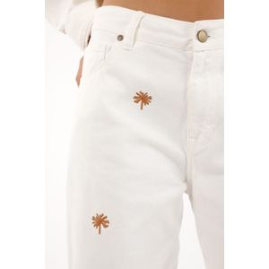 Jean Mom con palmeras bordadas crudo para mujer