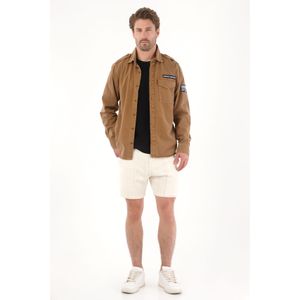 Chaqueta en dril liviano con aplique café para hombre