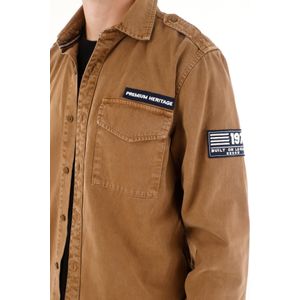 Chaqueta en dril liviano con aplique café para hombre