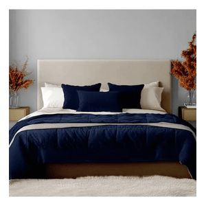 Cubrelecho Térmico Doble Funda Blue Almohadas Cama Doble Innovo Home Azul Con Blanco