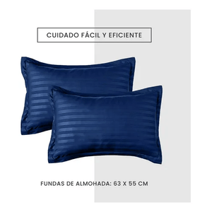 Edredón Cubrelecho Premium Cama Doble Con Fundas Para Almohada Innovo Home Azul Oscuro
